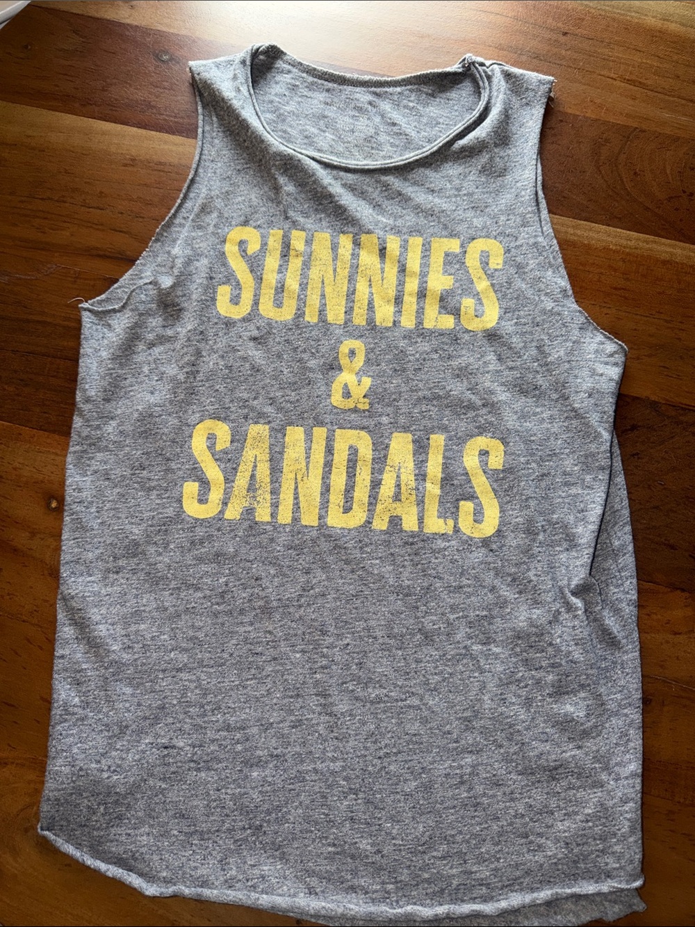 Grayson Threads Grey Tank with Yellow 'SUNNIES & SANDALS' Print